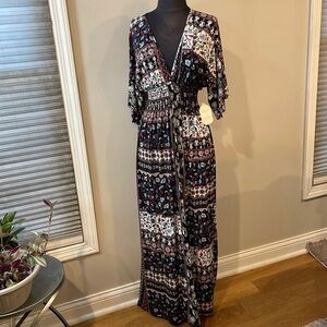 Altar’d State Women's Multi-V-Neck Kimono Sleeve Elastic Waist, Long Dress.